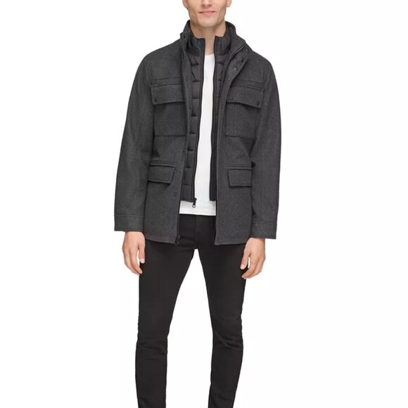 NEW GUESS Wool Blend Water Repellant Jacket Charcoal for men 462tn - Picture 6 of 7